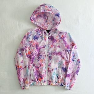 Floral windbreaker with hood